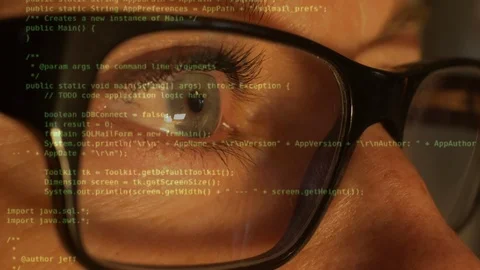 A woman compiling code by a computer. Text sharp Stock Footage 122825938