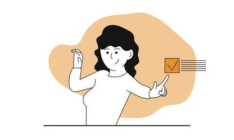 Woman completed the task vector concept illustration. Business work success.. Illustrazione stock