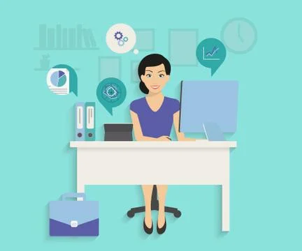 Woman with computer Stock Illustration