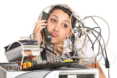Woman computer panic Stock-Fotos