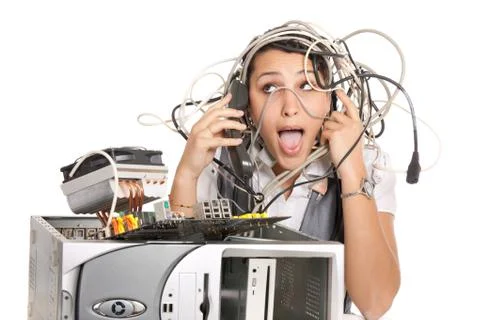 Woman computer panic 스톡 사진