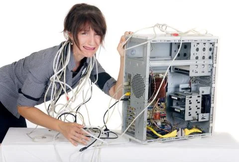 Woman computer panic 스톡 사진