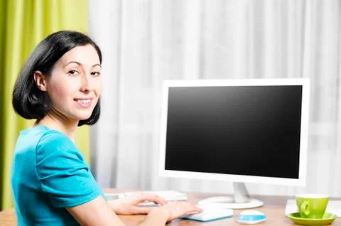 Woman with computer Stock Photos