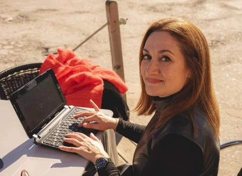 Woman with computer Stock Photos