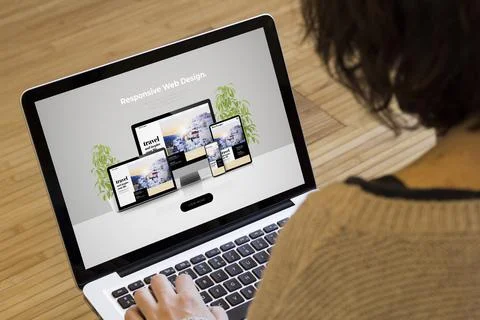 Woman computer responsive web design Stock Illustration