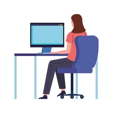 Woman with computer working Illustrazione stock