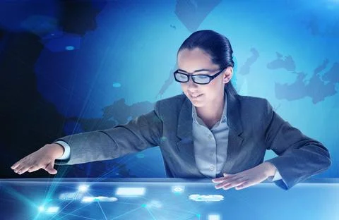 Woman in computing concept pressing buttons Foto stock