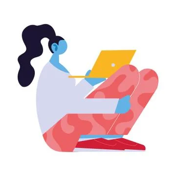 Woman connected online on the computer Illustrazione stock