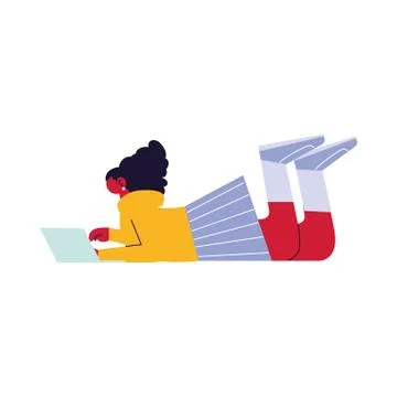 Woman connected online on the computer 스톡 일러스트