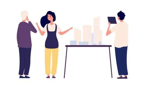Woman construction engineer. Architectural project, flat girl demonstrate Stock Illustration