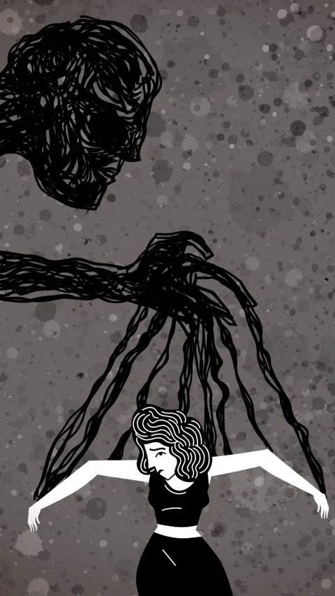 Woman controlled like a puppet by a manipulative shadow Stock Footage 342377349