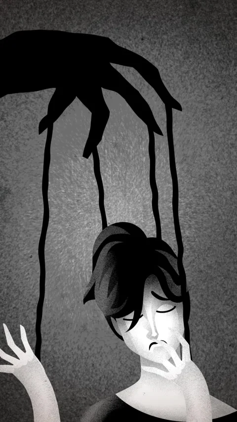 Woman controlled like a puppet by strings held by a manipulator Video stock 342478154