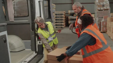 Woman Controlling Loading of Cargo into Van at Warehouse Stock Footage 256065655