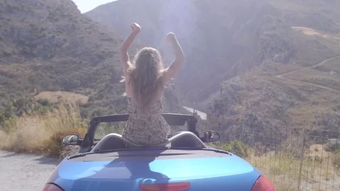 Woman in Convertible Car Stock Footage