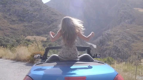 Woman in Convertible Car Stock Footage 79424341