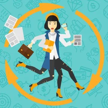 Woman coping with multitasking Stockillustratie