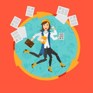 Woman coping with multitasking 스톡 일러스트