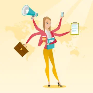 Woman coping with multitasking 스톡 일러스트