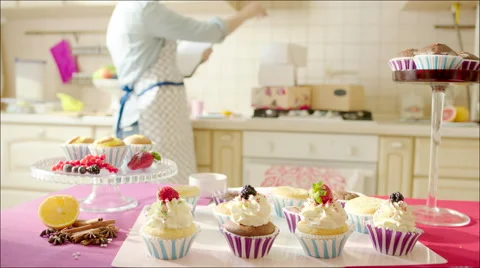 Woman counting boxes in the kitchen Stock Footage 62745212