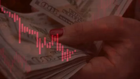 Woman Counting Dollars With Falling Red Stock Graph Stock Footage 337732742