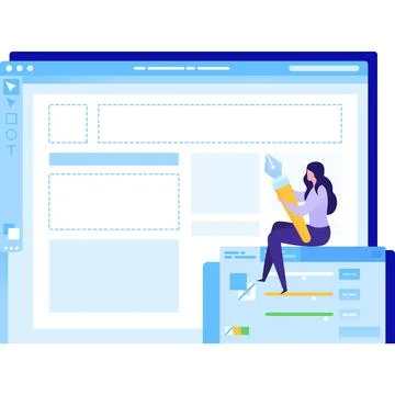 Woman create design graphic vector flat icon 库存插图