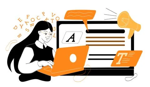 Woman creating digital content. Vector illustration 스톡 일러스트