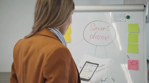 Woman creating prototype for new website program or mobile app Stock Footage 113664555