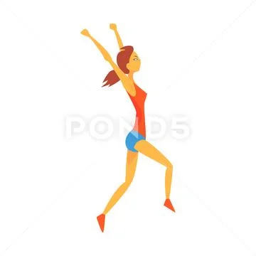 Woman Crossing Finish Line Winning, Female Sportsman Running The Track In Red Stock Illustration