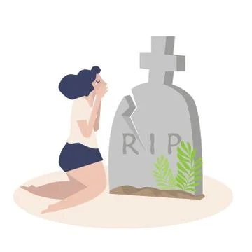 Woman crying front of a grave vector Stock Illustration