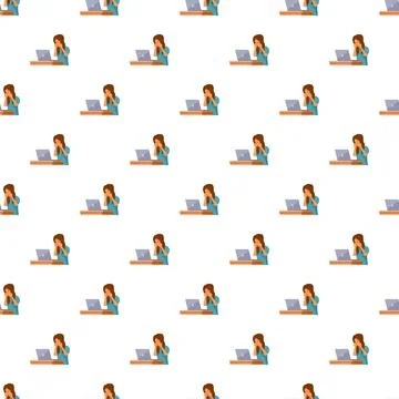 Woman crying at laptop experiencing work stress pattern Illustrazione stock