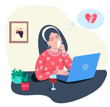 Woman is crying while sitting at a table Stock Illustration