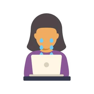 Woman crying while using laptop experiencing cyberbullying Stock Illustration