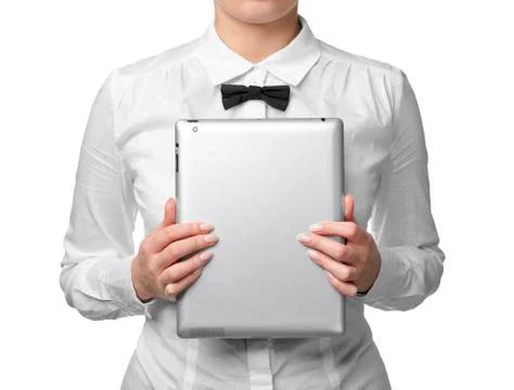 Woman cuddle digital tablet computer Stock Photos