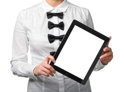 Woman cuddle digital tablet computer Stock Photos