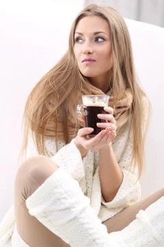 Woman with a cup of coffe Stock Photos