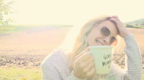 Woman with cup of coffee Stock Footage 68620799