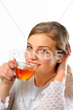 Woman with cup of tea Stock Photos