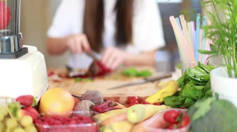 Woman cutting beetroot with knife Stock Footage 59541226