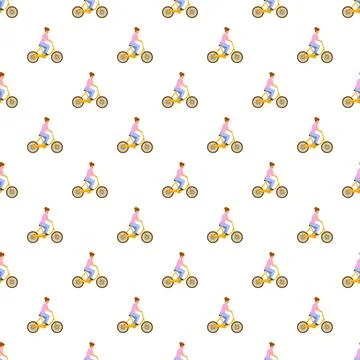 Woman cycling seamless pattern for active transport design Stock Illustration