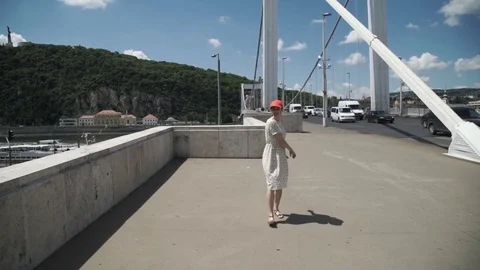 Woman dancing on the bridge Stock Footage 79107962