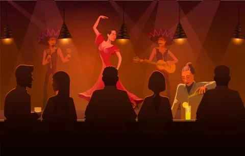 Woman dancing salsa in bar. Vector illustration of young woman dancing salsa on Stock Illustration