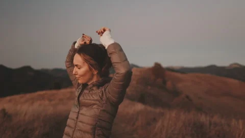 Woman dancing sunset Stock Footage 255166054