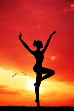 Woman dancing at sunset Stock Illustration
