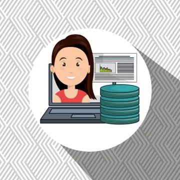 Woman data base laptop Illustrazione stock
