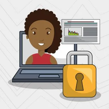 Woman data base laptop Illustrazione stock