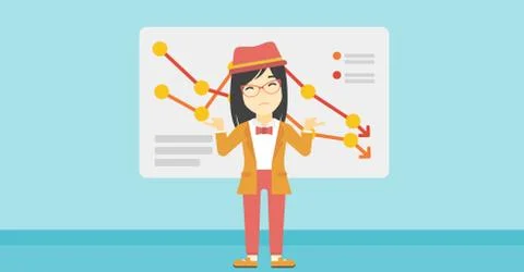 Woman with decreasing chart Stock Illustration