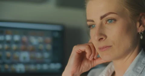 Woman Deep in Thought While Working at Computer Stock Footage 281604526