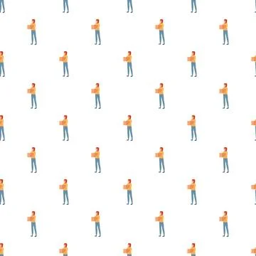 Woman delivering package seamless pattern background 스톡 일러스트