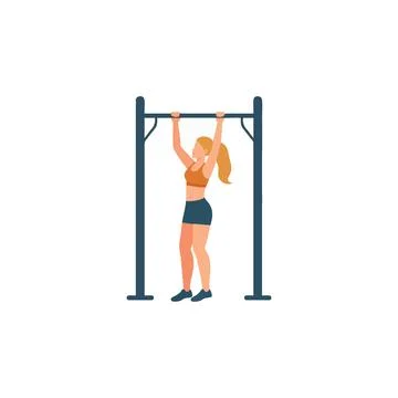 Woman demonstrating pull-up exercise on bar for physical fitness, building .. Stock Illustration