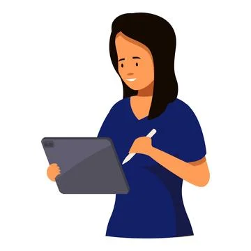 Woman designer is using a digital tablet and stylus for her creative work Illustrazione stock